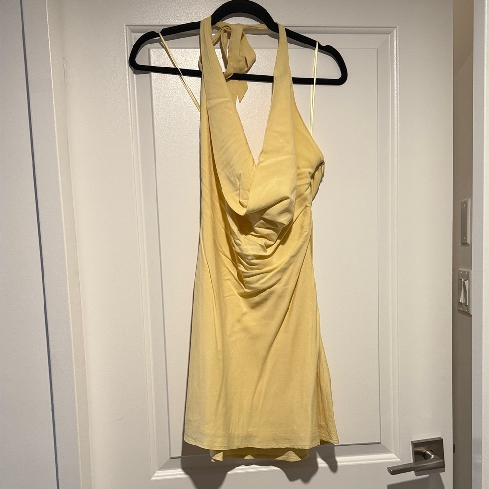 Yellow scoop neck Halter Mini Dress (size M)